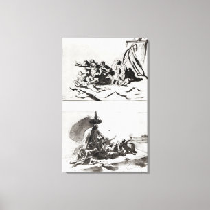Two sketches for The Raft of the Medusa, c.1819 Canvas Print