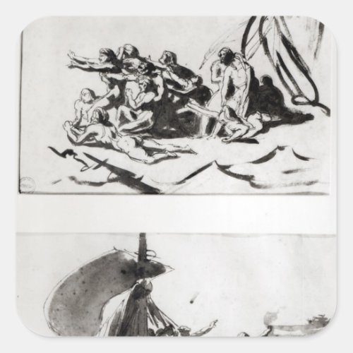 Two sketches for The Raft of the Medusa c1819 Square Sticker