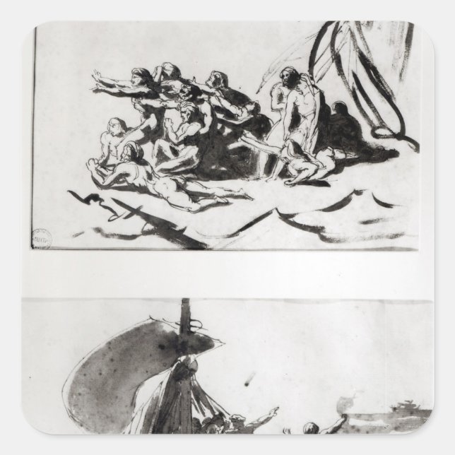 Two sketches for The Raft of the Medusa, c.1819 Square Sticker (Front)