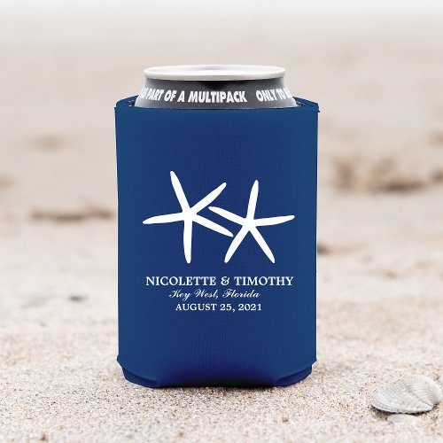 Two Skinny Starfish  Dark Blue Wedding Can Cooler