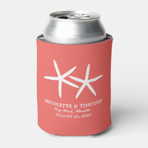 Two Skinny Starfish  Dark Coral Wedding Can Cooler