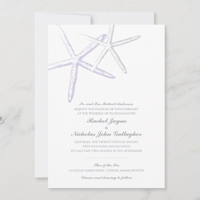 Two Skinny Starfish Lilac Gray | Wedding Invitation (Front)