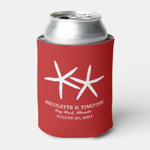 Two Skinny Starfish  Red Wedding Can Cooler