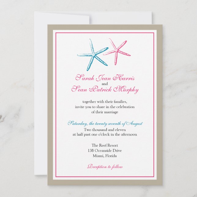Two Skinny Starfish Wedding Invitation (Front)
