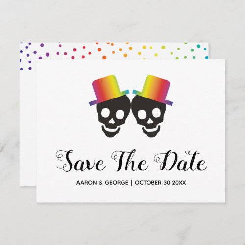 Two skull grooms confetti gay Save the Date Announcement Postcard