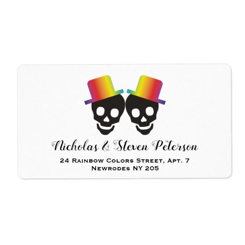 Two skull grooms rainbow colors gay wedding label