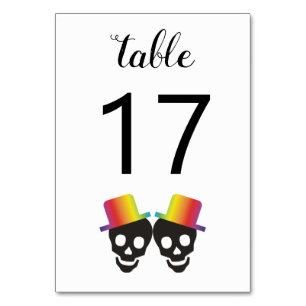 Two skull grooms with bows gay wedding table number