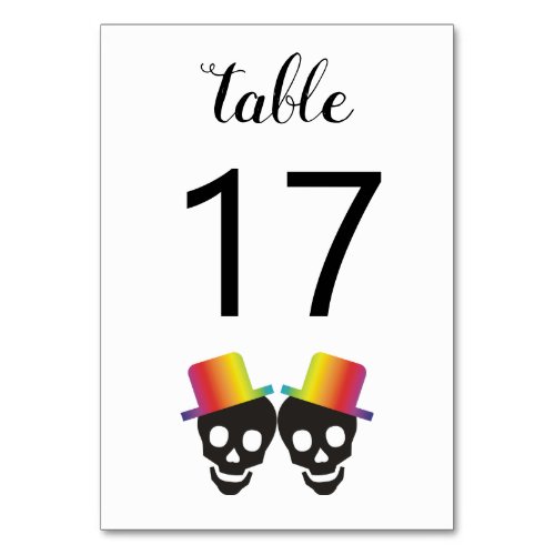 Two skull grooms with bows gay wedding table number