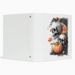 Two skulls and a pumpkin among flowers. 3 ring binder