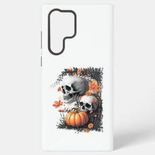 Two skulls and a pumpkin among flowers. samsung galaxy s22 ultra case