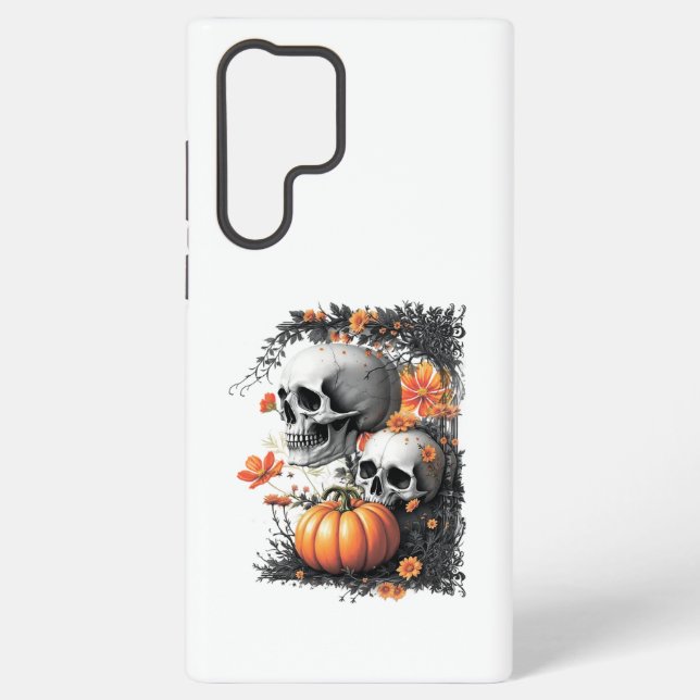 Two skulls and a pumpkin among flowers. samsung galaxy case (Back)