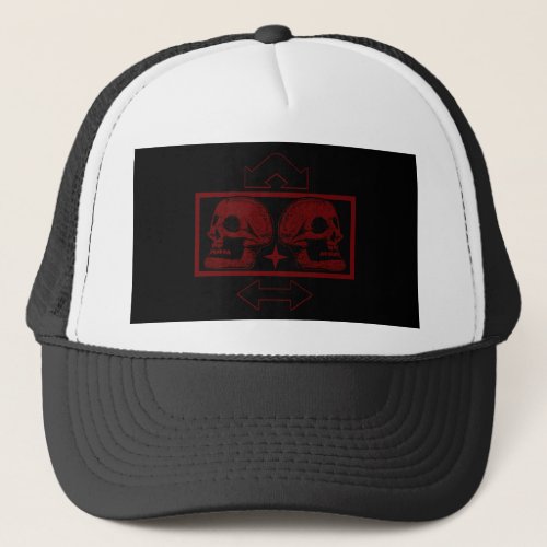 Two Skulls _Back To Back Dark Red _Arrows Trucker Hat