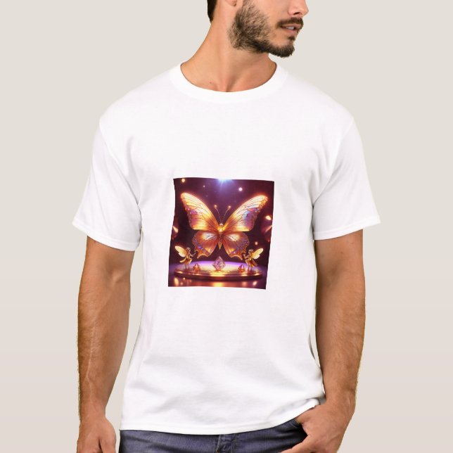 Two Small Fairies Surround A Golden Butterfly T-Shirt (Front)