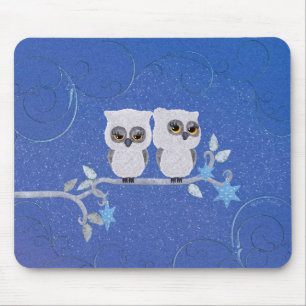Two small white owls mouse pad
