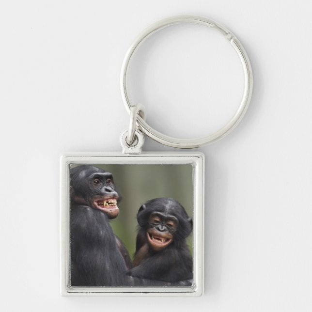 Two Smiling Bonobos Keychain (Front)
