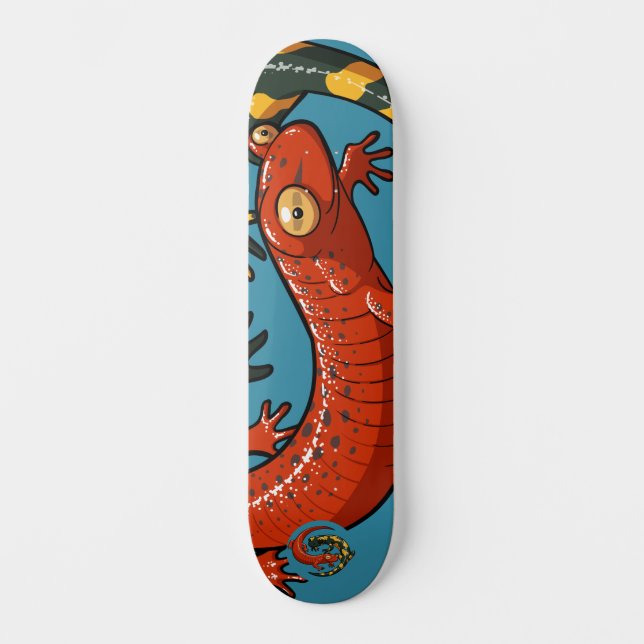 Two Smiling Friends Entwined Cartoon Salamander  Skateboard (Front)