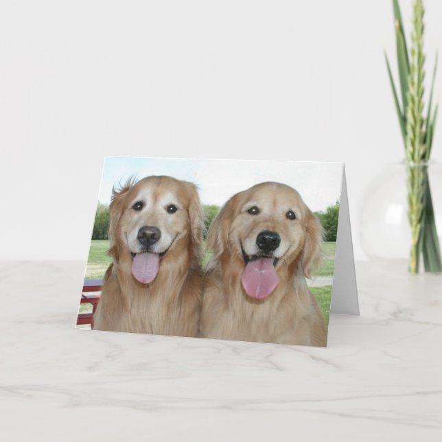 Two Smiling Golden Retrievers Just Saying Hi Card (Front)