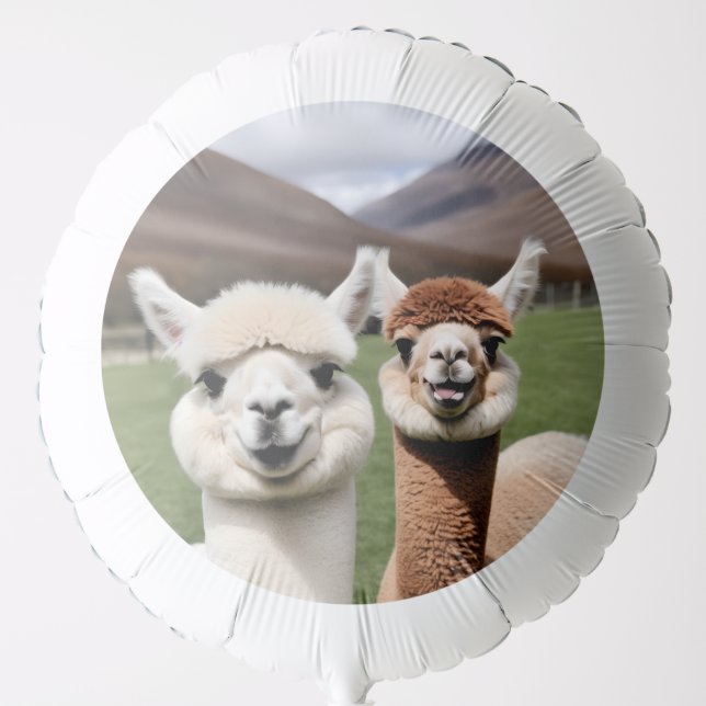 Two Smiling Plush Llamas Balloon (Front)