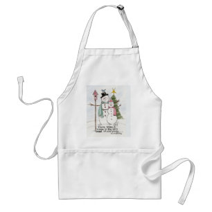 Two Snow People Watercolor Magic Winter Scene  Adult Apron