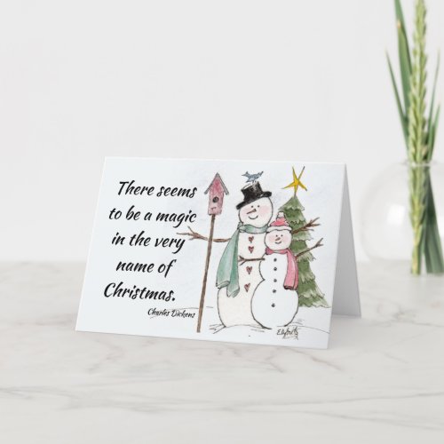 Two Snow People Watercolor Magic Winter Scene  Hol Holiday Card