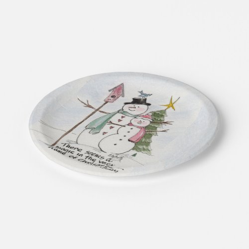 Two Snow People Watercolor Magic Winter Scene  Paper Plates