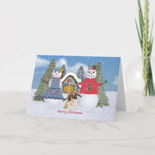 Two Snowmen and a Dog Holiday Card