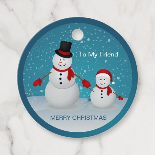 Two snowmen friends Merry Christmas Favor Tags