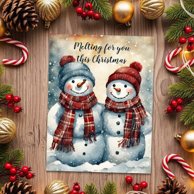 Two Snowmen Melting for You This Christmas  Holiday Postcard (Creator Uploaded)