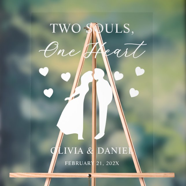 Two Souls, One Heart Custom Wedding Acrylic Sign (Neutral)