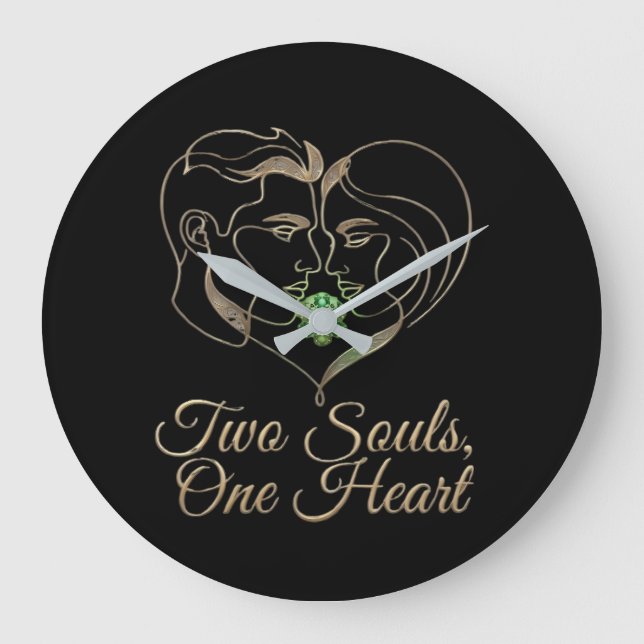 Two Souls, One Heart – Elegant Romantic Line Art Large Clock (Front)