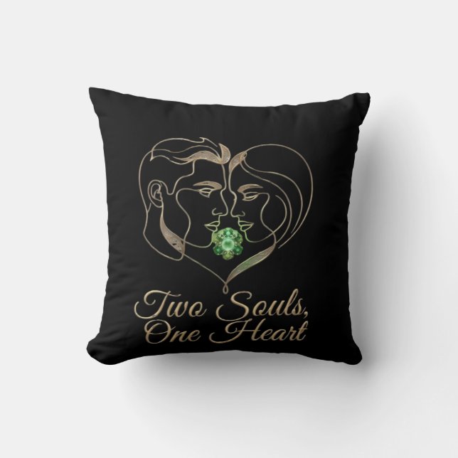 Two Souls, One Heart – Elegant Romantic Line Art Throw Pillow (Front)