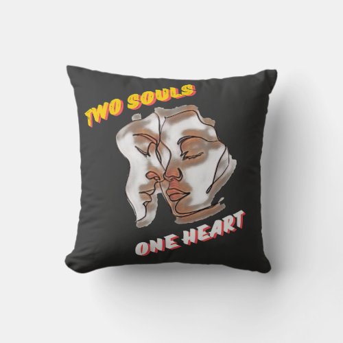 Two Souls One Heart Minimalist Line Art Throw Pillow