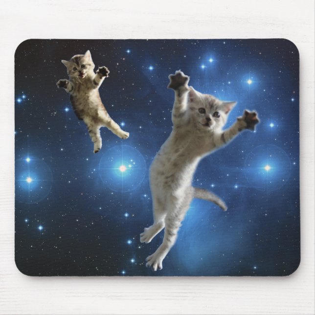 Two Space Cats Floating Around Galaxy Mouse Pad (Front)