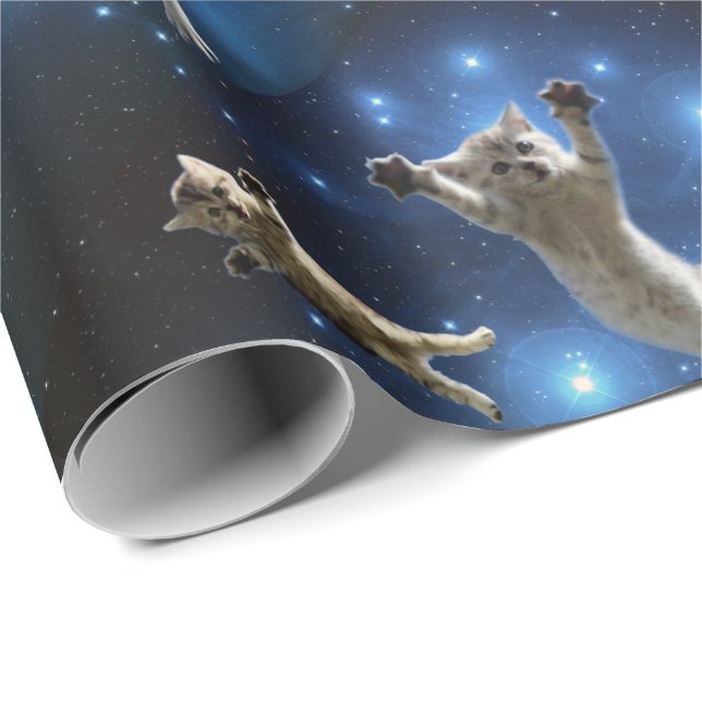 Two Space Cats Floating Around Galaxy Wrapping Paper (Roll Corner)