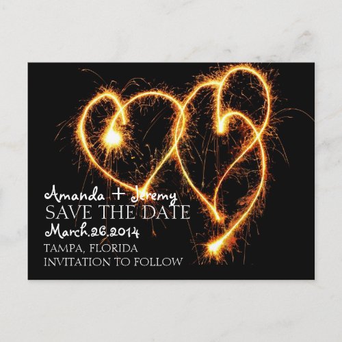 Two Sparklers Heart Save The Date Announcement Postcard