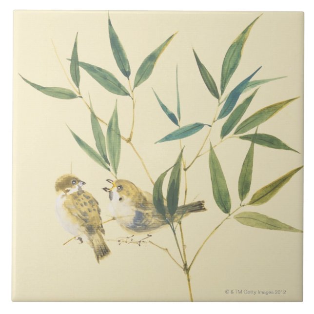 Two Sparrows Ceramic Tile (Front)