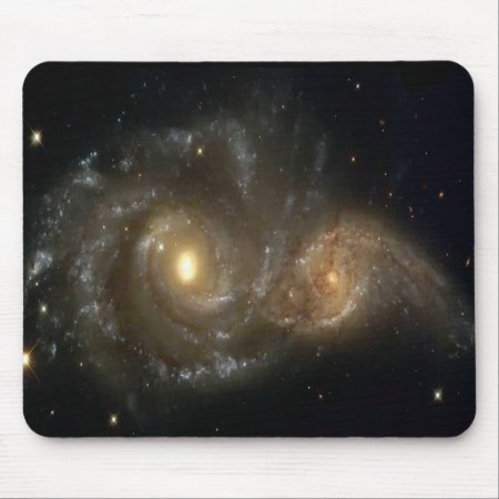 Two Spiral Galaxies Colliding In Space Mousepad