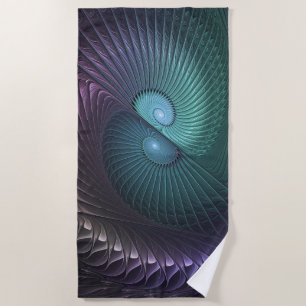 Two Spirals Colorful Modern Abstract Fractal Art Beach Towel
