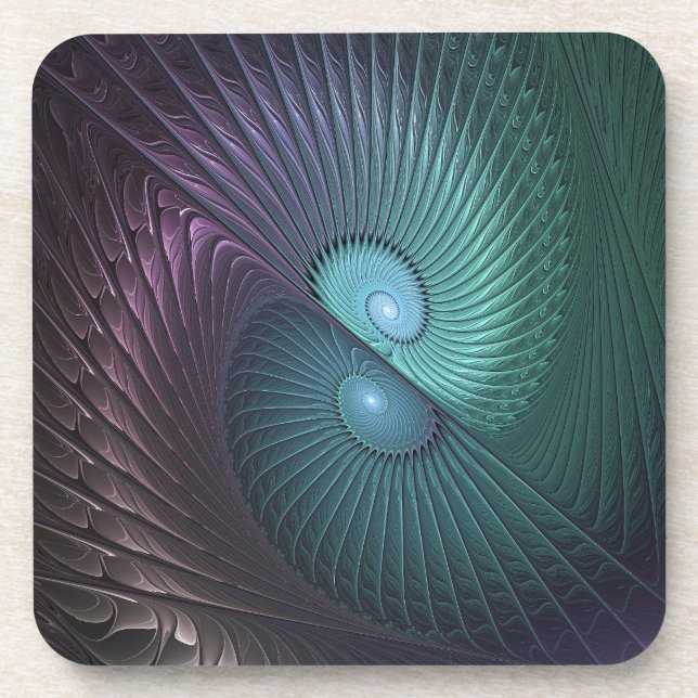 Two Spirals Colorful Modern Abstract Fractal Art Beverage Coaster (Front)