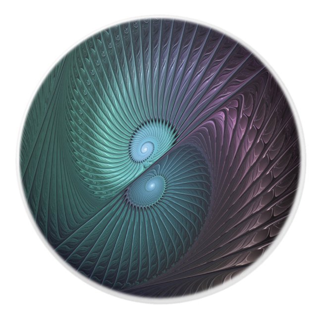 Two Spirals Colorful Modern Abstract Fractal Art Ceramic Knob (Front)