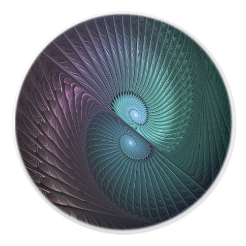 Two Spirals Colorful Modern Abstract Fractal Art Ceramic Knob