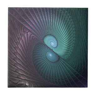 Two Spirals Colorful Modern Abstract Fractal Art Ceramic Tile