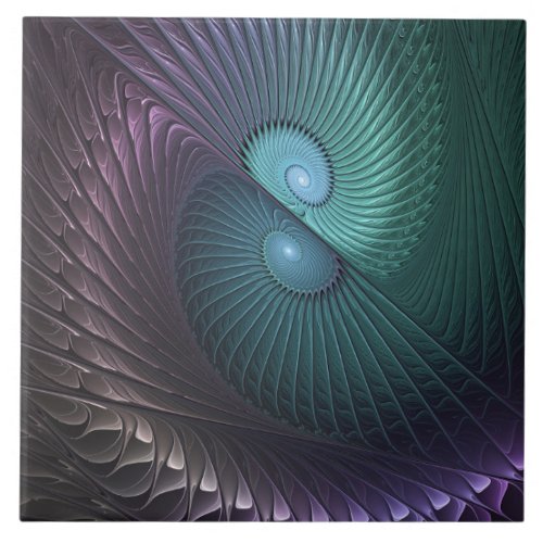 Two Spirals Colorful Modern Abstract Fractal Art Ceramic Tile