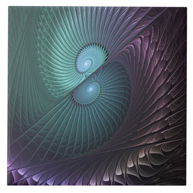 Two Spirals Colorful Modern Abstract Fractal Art Ceramic Tile (Front)