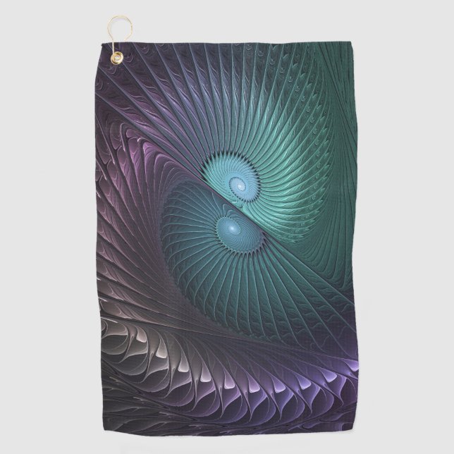 Two Spirals Colorful Modern Abstract Fractal Art Golf Towel (Front)
