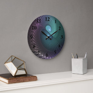 Two Spirals Colorful Modern Abstract Fractal Art Large Clock