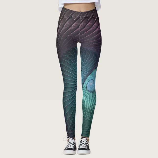 Two Spirals Colorful Modern Abstract Fractal Art Leggings (Front)