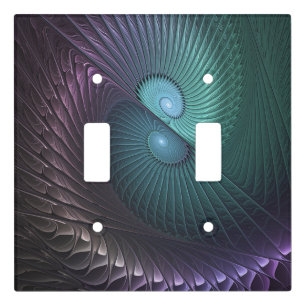 Two Spirals Colorful Modern Abstract Fractal Art Light Switch Cover