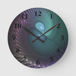 Two Spirals Colorful Modern Abstract Fractal Art Round Clock