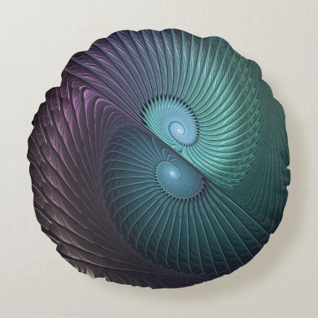 Two Spirals Colorful Modern Abstract Fractal Art Round Pillow (Front)